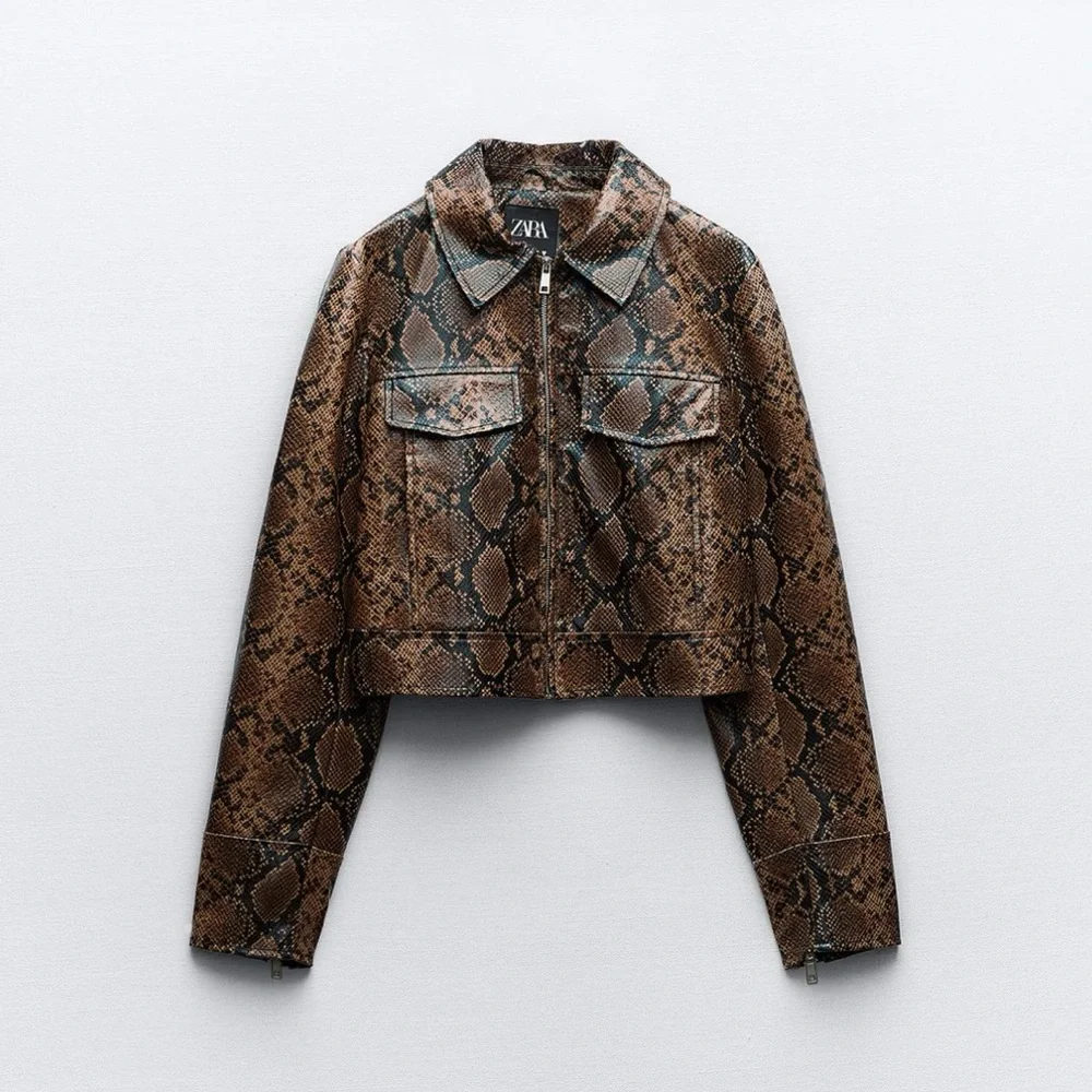 FAUX LEATHER SNAKESKIN PRINT JACKET